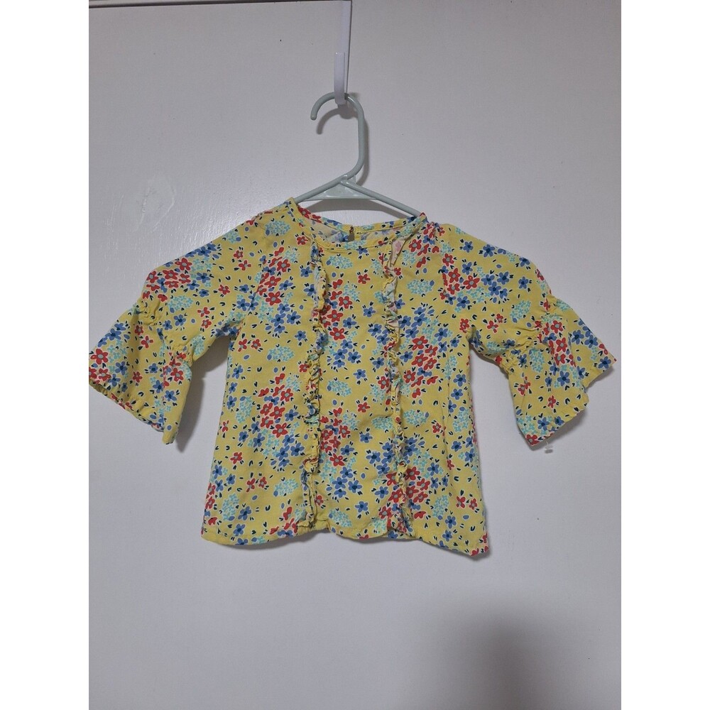 Genuine Kids OshKosh Girl 4T Yellow Floral Ruffle‎ Blouse Bell Sleeve Rayon Top